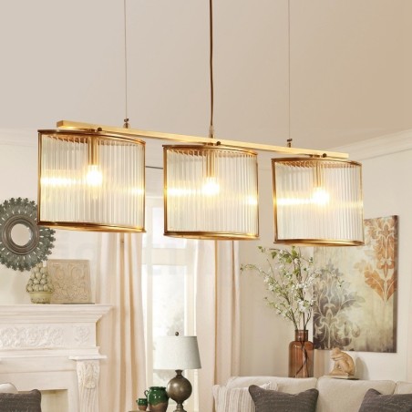 Lustre suspendu de luxe rustique rétro à 3 lumières en laiton avec abat-jour en verre Lustre suspendu de luxe rustique rétro à 3 lumières en laiton avec abat-jour en verre