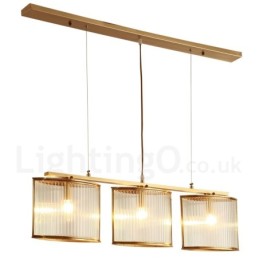 Lustre suspendu de luxe rustique rétro à 3 lumières en laiton avec abat-jour en verre