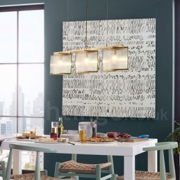 Lustre suspendu de luxe rustique rétro à 3 lumières en laiton avec abat-jour en verre