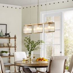 Lustre suspendu de luxe rustique rétro à 3 lumières en laiton avec abat-jour en verre