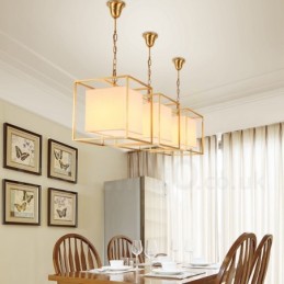 Lustre suspendu de luxe rustique rétro à 1 lumière en laiton avec abat-jour en tissu