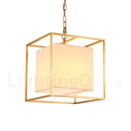 Lustre suspendu de luxe rustique rétro à 1 lumière en laiton avec abat-jour en tissu