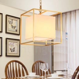 Lustre suspendu de luxe rustique rétro à 1 lumière en laiton avec abat-jour en tissu