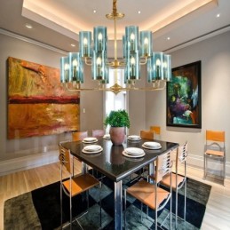 Lustre suspendu de luxe rustique rétro à 16 lumières en laiton avec abat-jour en verre