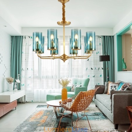 Lustre suspendu de luxe rustique rétro à 8 lumières en laiton avec abat-jour en verre Lustre suspendu de luxe rustique rétro à 8 lumières en laiton avec abat-jour en verre