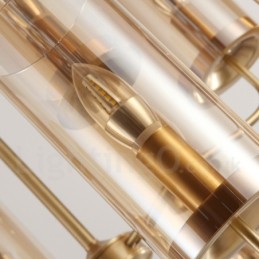 Lustre suspendu de luxe rustique rétro à 8 lumières en laiton avec abat-jour en verre