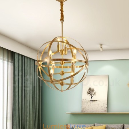 Lustre suspendu de luxe en laiton rustique rétro à 8 lumières Lustre suspendu de luxe en laiton rustique rétro à 8 lumières