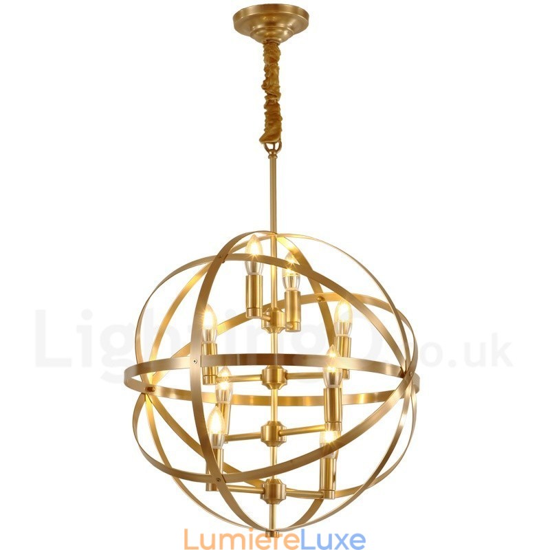 Lustre suspendu de luxe en laiton rustique rétro à 8 lumières