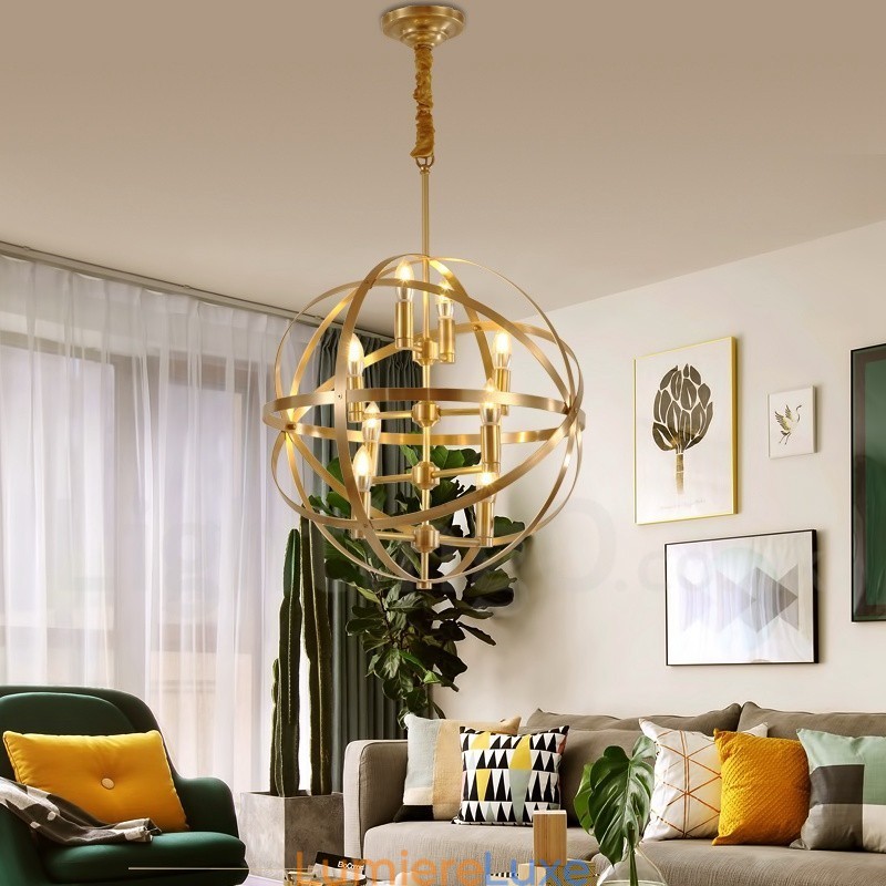 Lustre suspendu de luxe en laiton rustique rétro à 8 lumières