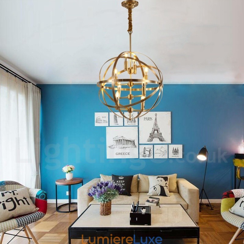Lustre suspendu de luxe en laiton rustique rétro à 8 lumières