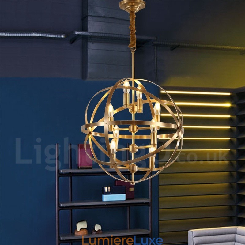 Lustre suspendu de luxe en laiton rustique rétro à 8 lumières