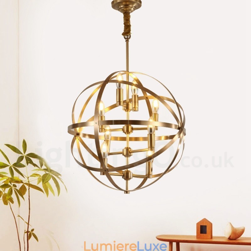 Lustre suspendu de luxe en laiton rustique rétro à 8 lumières