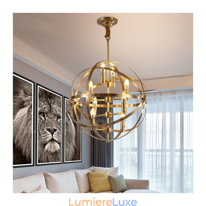 Lustre suspendu de luxe en laiton rustique rétro à 8 lumières