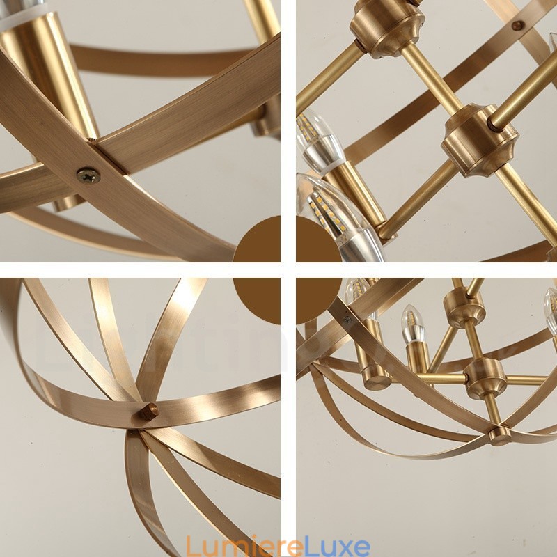 Lustre suspendu de luxe en laiton rustique rétro à 8 lumières