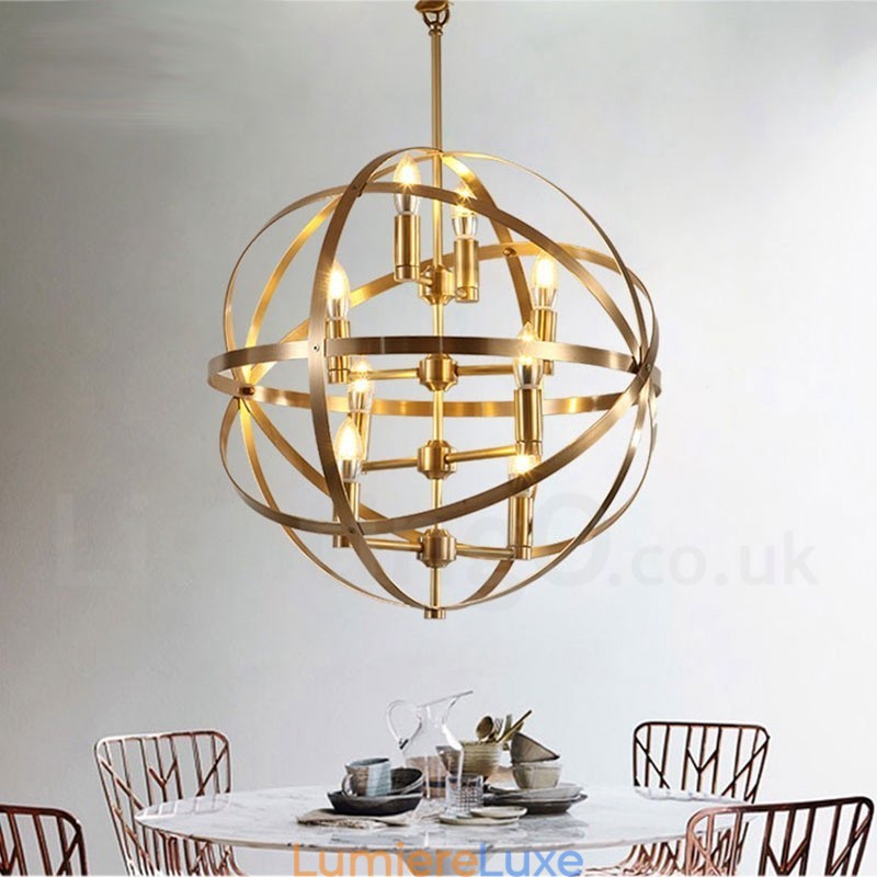 Lustre suspendu de luxe en laiton rustique rétro à 8 lumières