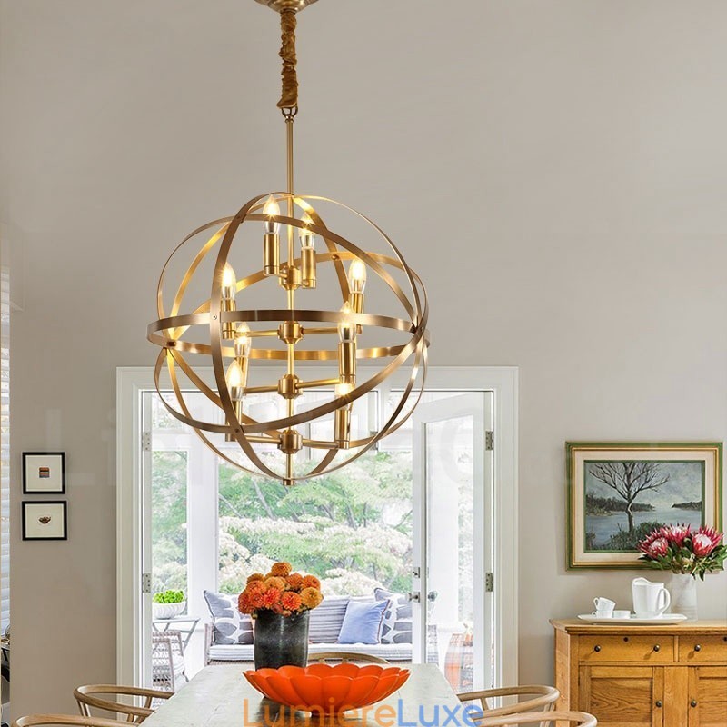 Lustre suspendu de luxe en laiton rustique rétro à 8 lumières