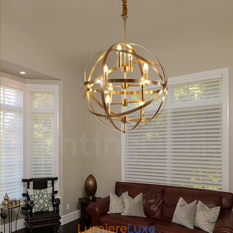 Lustre suspendu de luxe en laiton rustique rétro à 8 lumières
