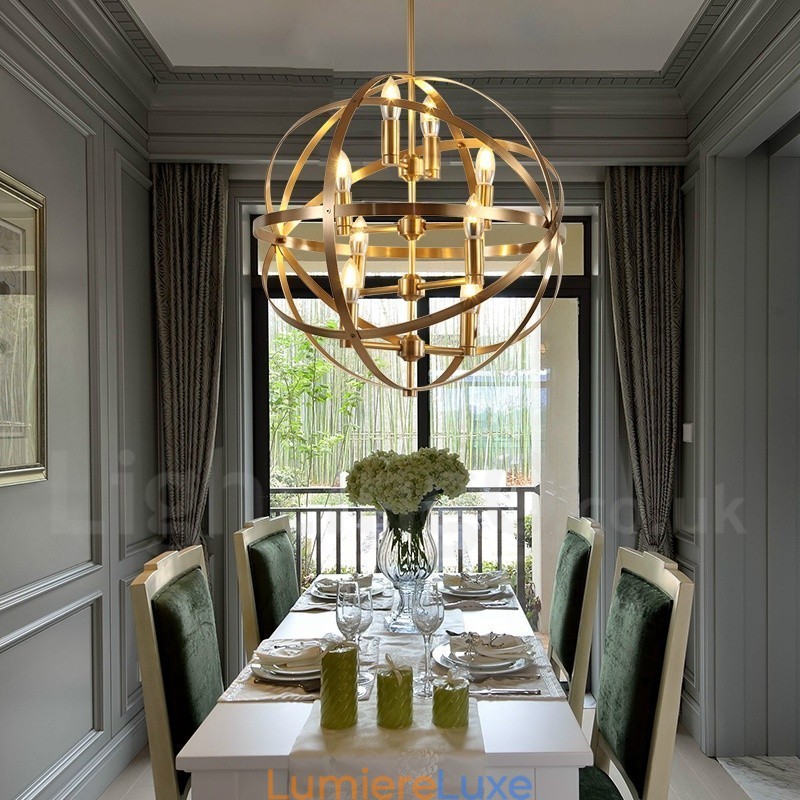 Lustre suspendu de luxe en laiton rustique rétro à 8 lumières