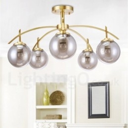 Lustre suspendu de luxe rustique rétro à 8 lumières en laiton avec abat-jour en verre