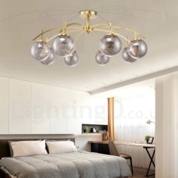 Lustre suspendu de luxe rustique rétro à 8 lumières en laiton avec abat-jour en verre