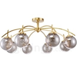 Lustre suspendu de luxe rustique rétro à 8 lumières en laiton avec abat-jour en verre