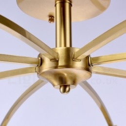 Lustre suspendu de luxe rustique rétro à 8 lumières en laiton avec abat-jour en verre