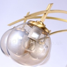 Lustre suspendu de luxe rustique rétro à 8 lumières en laiton avec abat-jour en verre