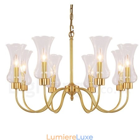 Lustre suspendu de luxe rustique rétro à 8 lumières en laiton avec abat-jour en verre Lustre suspendu de luxe rustique rétro à 8 lumières en laiton avec abat-jour en verre