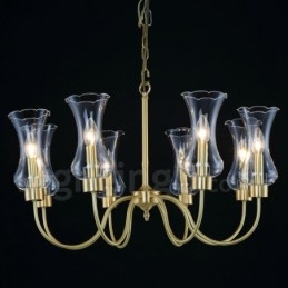 Lustre suspendu de luxe rustique rétro à 8 lumières en laiton avec abat-jour en verre