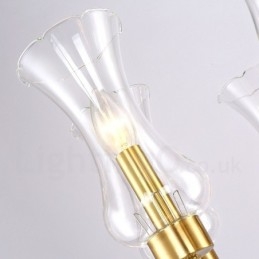 Lustre suspendu de luxe rustique rétro à 8 lumières en laiton avec abat-jour en verre