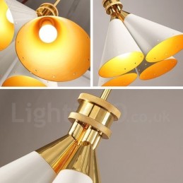 Lustre suspendu de luxe rustique rétro à 4 lumières en alliage d'aluminium avec abat-jour en alliage d'aluminium