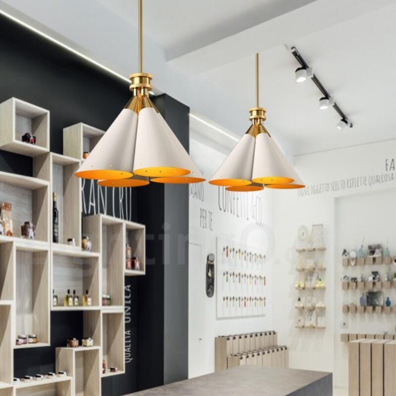 Lustre suspendu de luxe rustique rétro à 4 lumières en alliage d'aluminium avec abat-jour en alliage d'aluminium