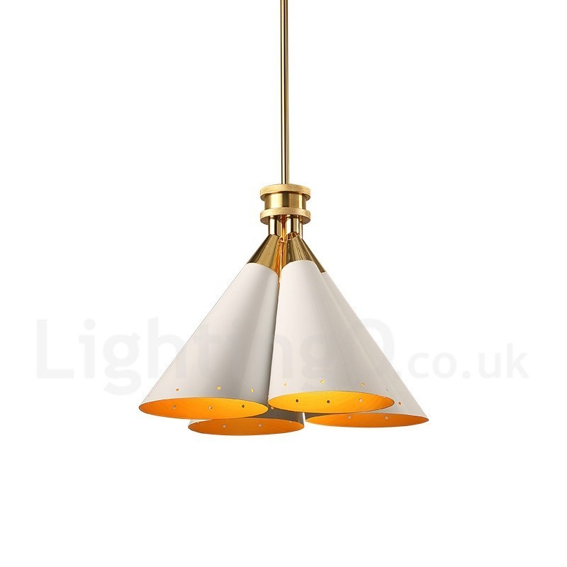 Lustre suspendu de luxe rustique rétro à 4 lumières en alliage d'aluminium avec abat-jour en alliage d'aluminium