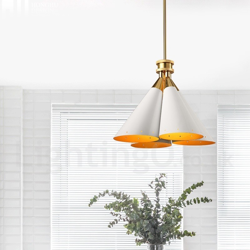 Lustre suspendu de luxe rustique rétro à 4 lumières en alliage d'aluminium avec abat-jour en alliage d'aluminium