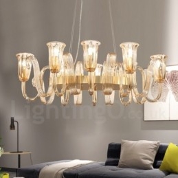 Lustre suspendu de luxe rustique rétro à 8 lumières en alliage d'aluminium avec abat-jour en verre