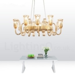 Lustre suspendu de luxe rustique rétro à 8 lumières en alliage d'aluminium avec abat-jour en verre