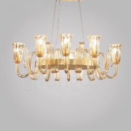 Lustre suspendu de luxe rustique rétro à 8 lumières en alliage d'aluminium avec abat-jour en verre
