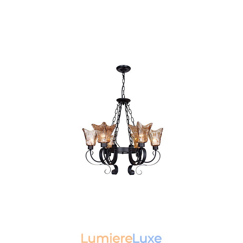 Lustre 6 lumières en verre traditionnel classique vintage