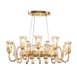 Lustre suspendu de luxe rustique rétro à 8 lumières en alliage d'aluminium avec abat-jour en verre