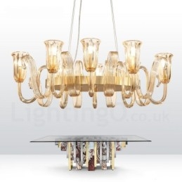 Lustre suspendu de luxe rustique rétro à 8 lumières en alliage d'aluminium avec abat-jour en verre