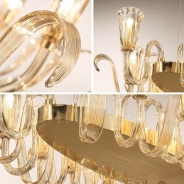 Lustre suspendu de luxe rustique rétro à 8 lumières en alliage d'aluminium avec abat-jour en verre