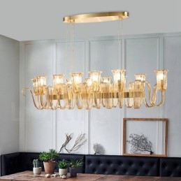 Lustre suspendu de luxe rustique rétro à 12 lampes en alliage d'aluminium avec abat-jour en verre