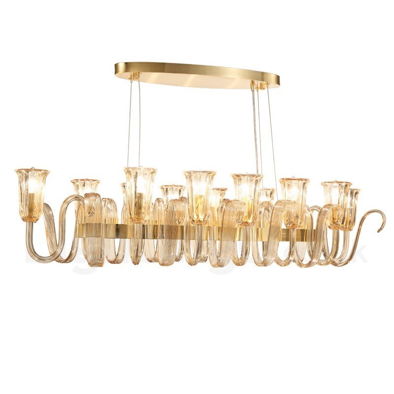Lustre suspendu de luxe rustique rétro à 12 lampes en alliage d'aluminium avec abat-jour en verre