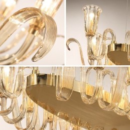 Lustre suspendu de luxe rustique rétro à 12 lampes en alliage d'aluminium avec abat-jour en verre