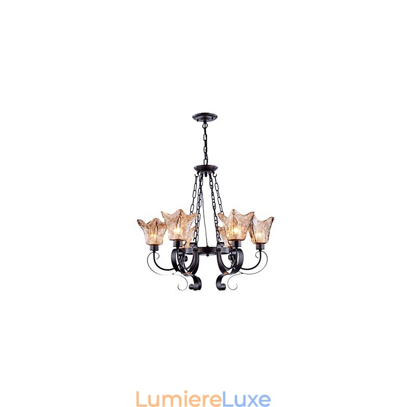 Lustre 6 lumières en verre traditionnel classique vintage