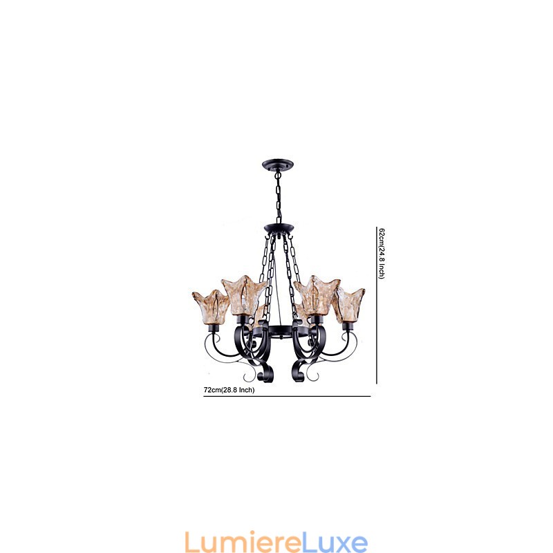 Lustre 6 lumières en verre traditionnel classique vintage