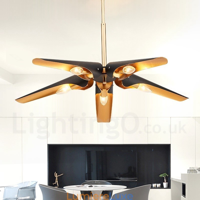 Lustre suspendu de luxe rustique rétro à 5 lumières en alliage d'aluminium avec abat-jour en alliage d'aluminium
