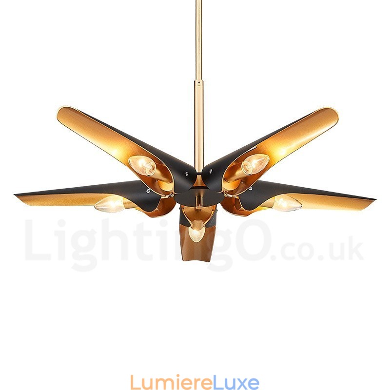 Lustre suspendu de luxe rustique rétro à 5 lumières en alliage d'aluminium avec abat-jour en alliage d'aluminium