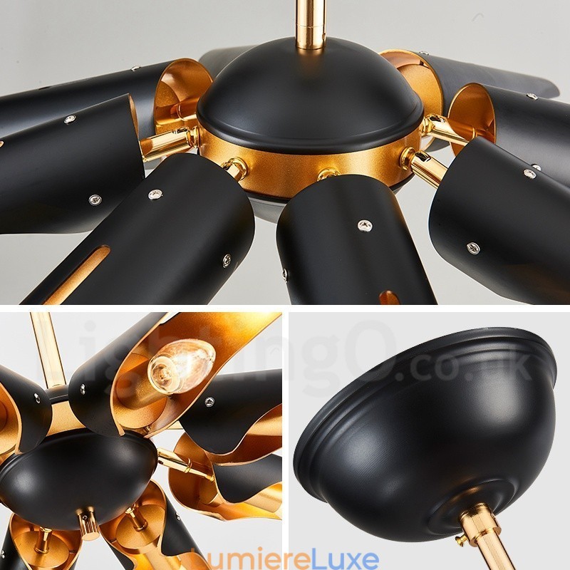 Lustre suspendu de luxe rustique rétro à 5 lumières en alliage d'aluminium avec abat-jour en alliage d'aluminium