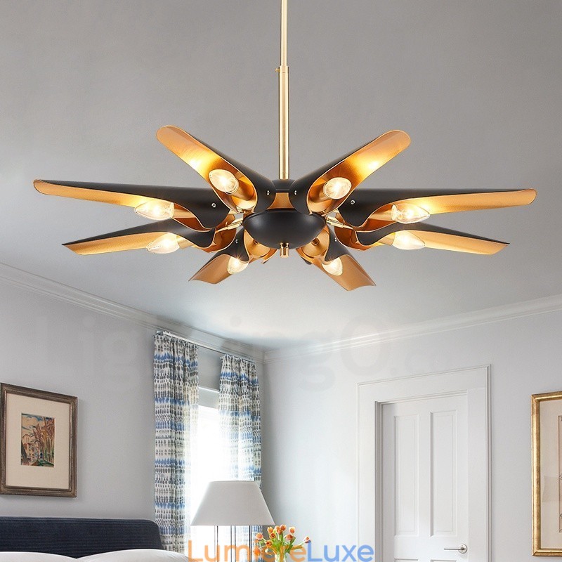 Lustre suspendu de luxe rustique rétro à 8 lumières en alliage d'aluminium avec abat-jour en alliage d'aluminium